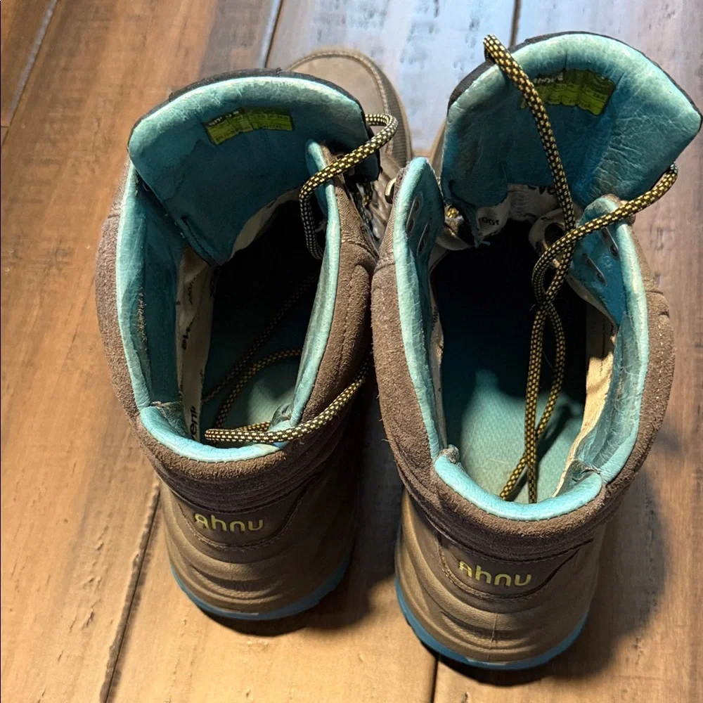 Ahnu Gray Hiking Boots with Teal and Yellow Accents - Picture 2 of 16